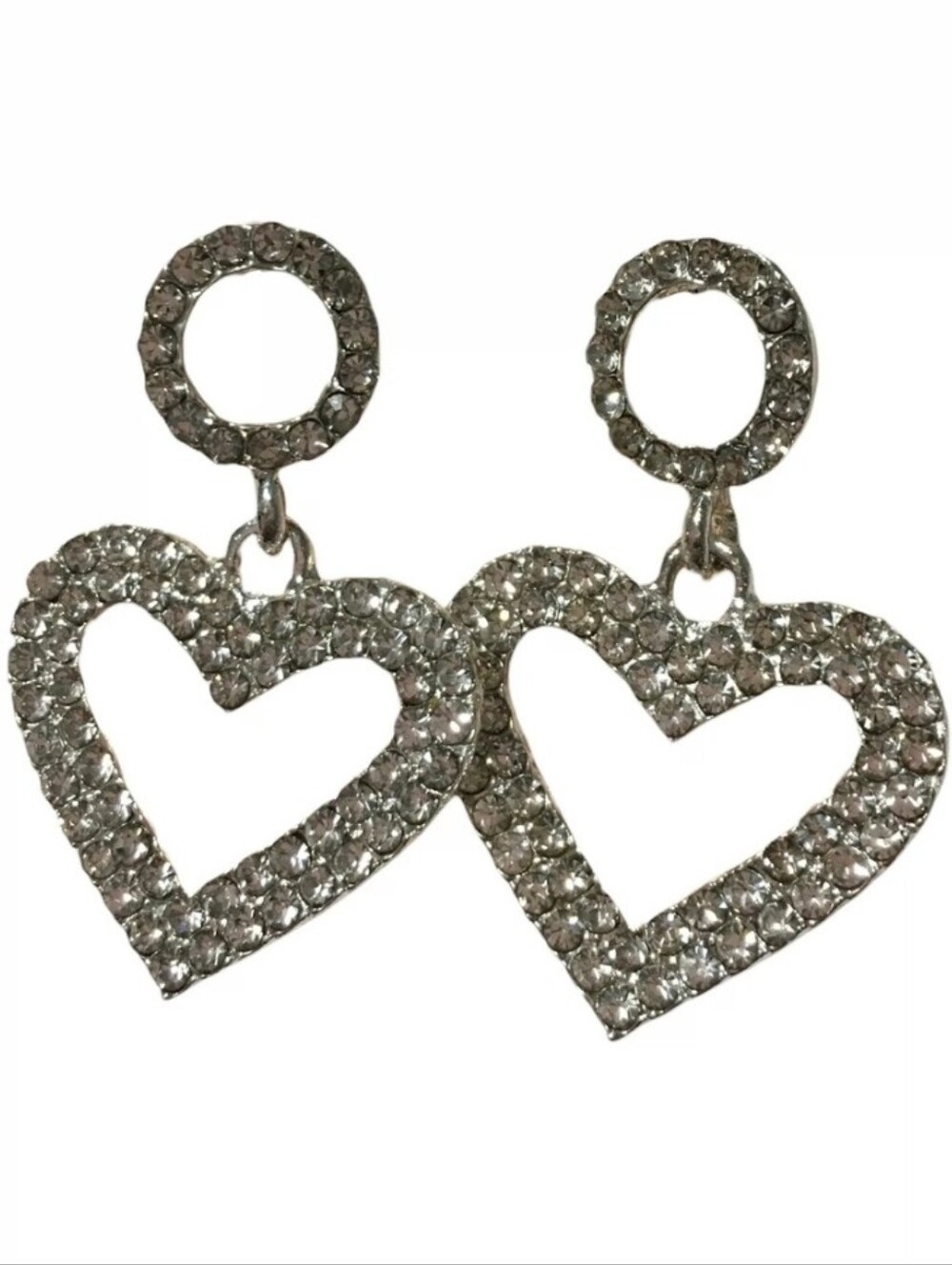 Silver Rhinestone Heart Earrings 💎